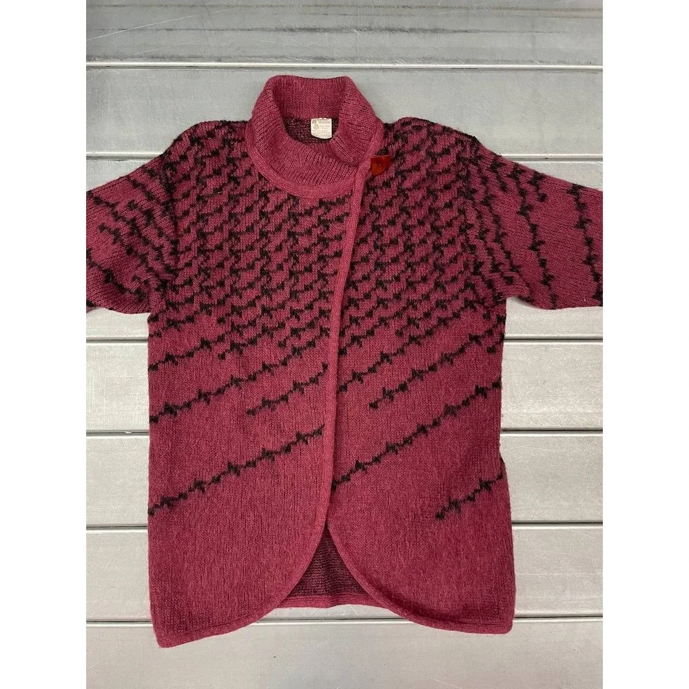 Vintage Alafoss‎ Cardigan Sweater Womens Small Red Pure Wool Icelandic Nordic